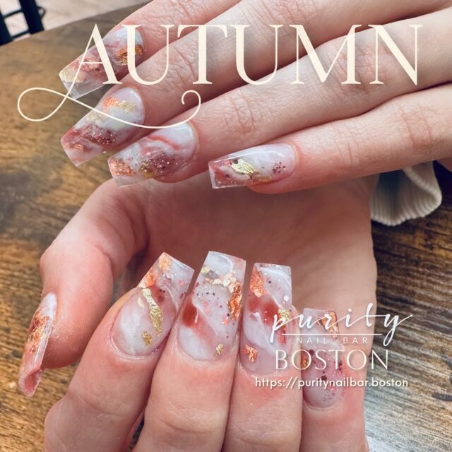 Get ready to fall in love with this elegant marbled design accented with gold and copper leaf. Perfect nails for cozy sweater weather! ✨💅

Book your appointment today: https://puritynailbar.boston

#PurityNailBar #AutumnNails #MarbleNails #GoldLeafNails #FallNailDesigns #NailInspo #NailGoals #NailsByJohn #BostonNails #BostonNailTech #BrightonNails #BrooklineNails #NailsOfInstagram #NailsArtAddict #Nails #NailArt #Beauty #Fashion #LongNails #NailPorn #NailSwag #NailAddict #BrightonMA #boston