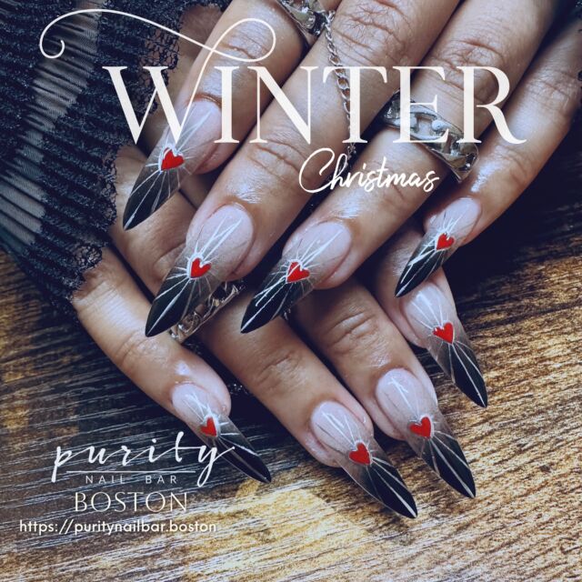 Winter hearts, sharp tips, and a touch of holiday magic! ❄️❤️ Ready to sleigh this season with @puritynailbarboston ✨💅 
▫️ ▫️ ▫️
#PurityNailBar #BostonNails #BostonNailTech #BrightonNails #BrooklineNails #NailsOfInstagram #NailsArtAddict #Nails #NailArt #Beauty #Fashion #LongNails #NailPorn #NailSwag #NailAddict #BrightonMA #boston #bostoncolledge