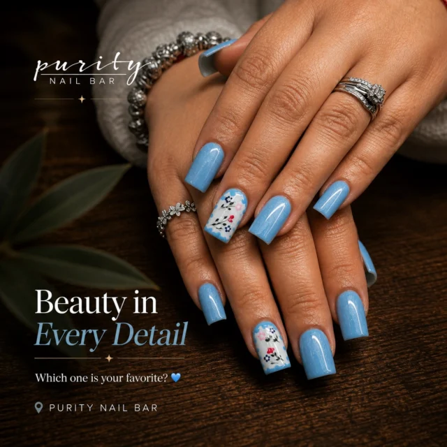 Soft blue + delicate florals 💙🌸
A fresh, feminine look that’s perfect for the season.
Book your next set at Purity Nail Bar.
▫️ ▫️ #PurityNailBar #NailsByJohn #BostonNails #BostonNailTech #bostoncolledge