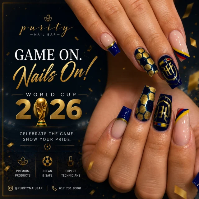 ⚽🏆 GAME ON. NAILS ON. 🏆⚽
The road to World Cup 2026 starts now! 🌎✨
Show your team spirit with custom football-inspired nail art featuring your favorite colors, flags, and championship vibes. Whether you’re cheering from the stands or your couch, your nails deserve to be part of the celebration.
▫️ ▫️ #PurityNailBar #hpnailsbybo #BostonNails #BostonNailTech #bostoncolledge