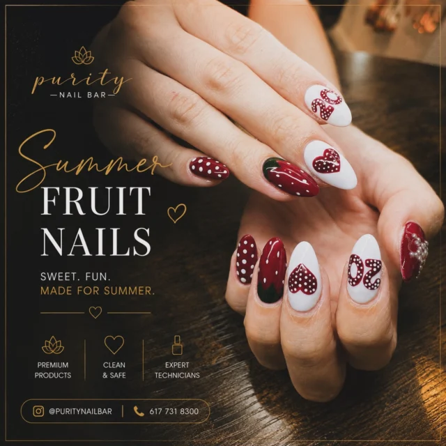 🍓 Sweet like summer, cute like your favorite dessert. ☀️❤️
▫️ ▫️ #PurityNailBar #NailsByJohn #BostonNails #BostonNailTech #bostoncolledge